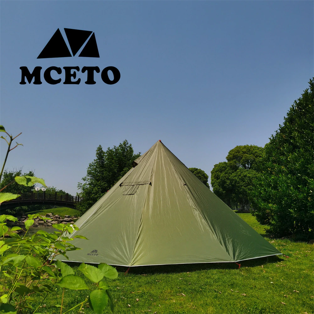 Cheap Goat Tents MCETO 5 8 Pessons Octagonal Camping Pyramid Tent with Chimney Hole Large Space Picnic Travel Family Party Tent Outdoor Shelter   